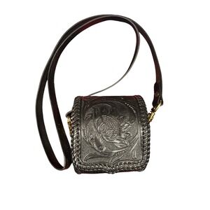 Mary Alice Palmer Leather Crossbody Bag Tooled Floral Handcrafted USA